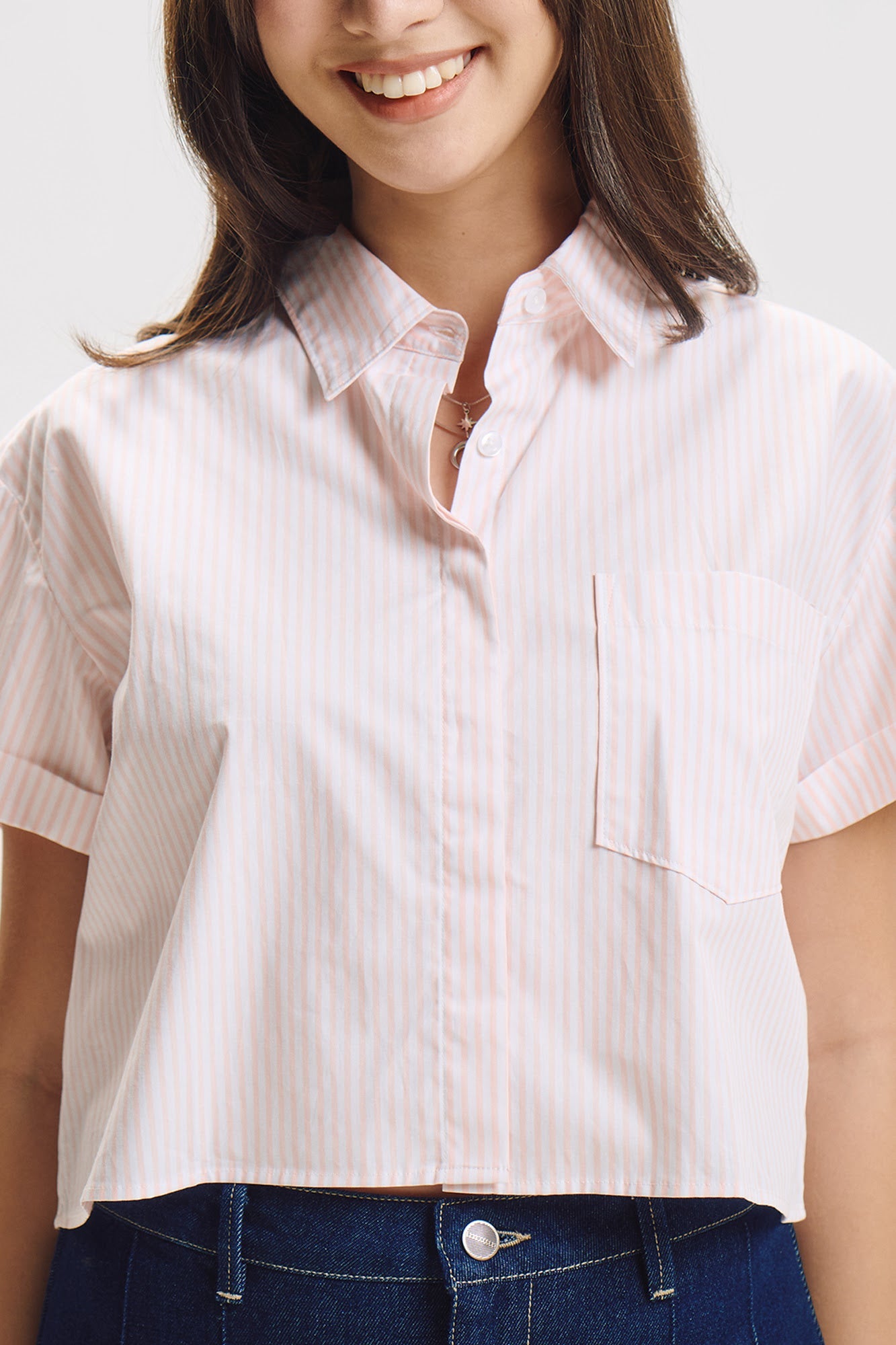 Striped Short Sleeve Button Down Top