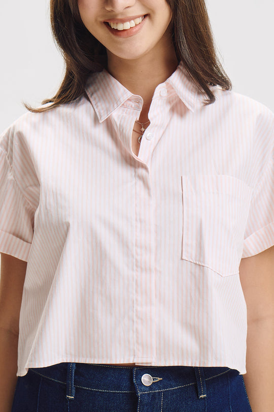 Striped Short Sleeve Button Down Top