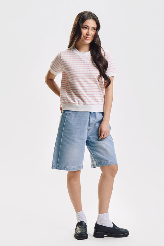 Striped Textured Knit Relaxed Top