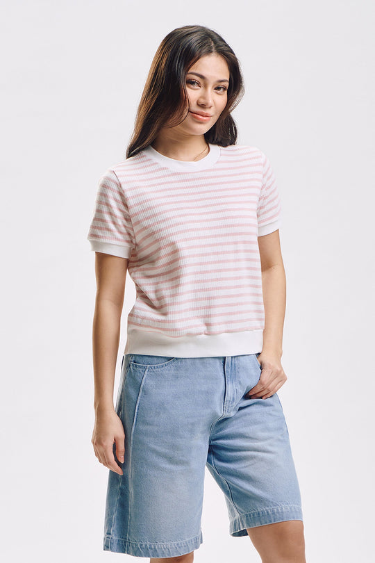Striped Textured Knit Relaxed Top
