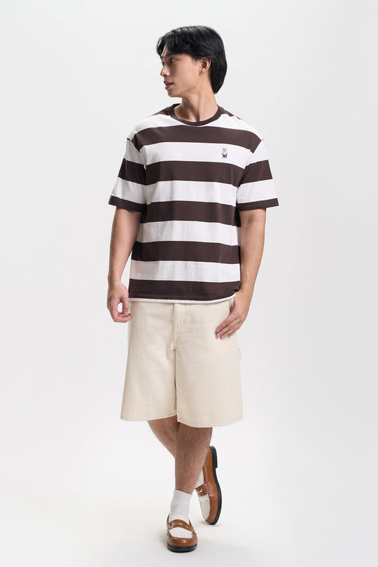 Stripes Relaxed T-Shirt with Crew Bear Patch Embroidery