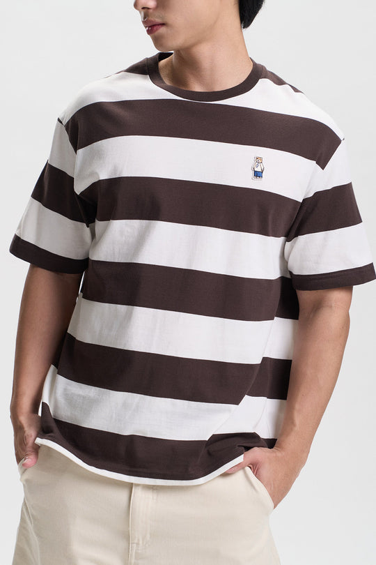 Stripes Relaxed T-Shirt with Crew Bear Patch Embroidery