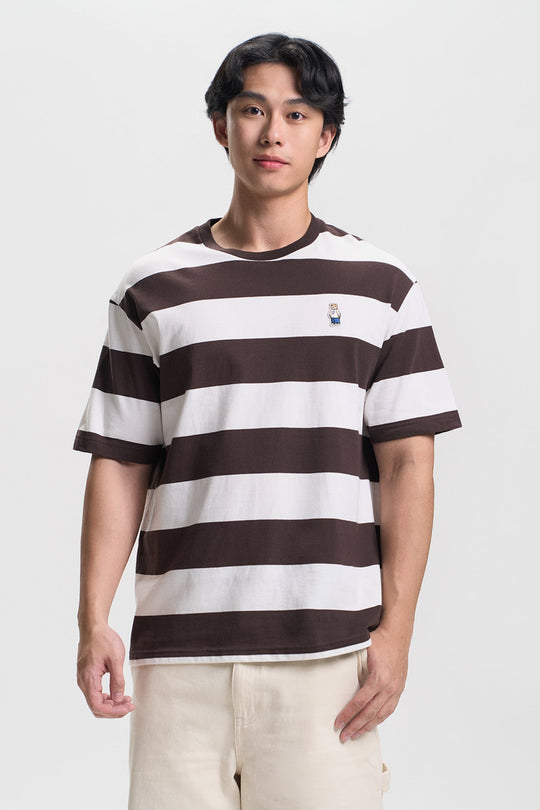 Stripes Relaxed T-Shirt with Crew Bear Patch Embroidery