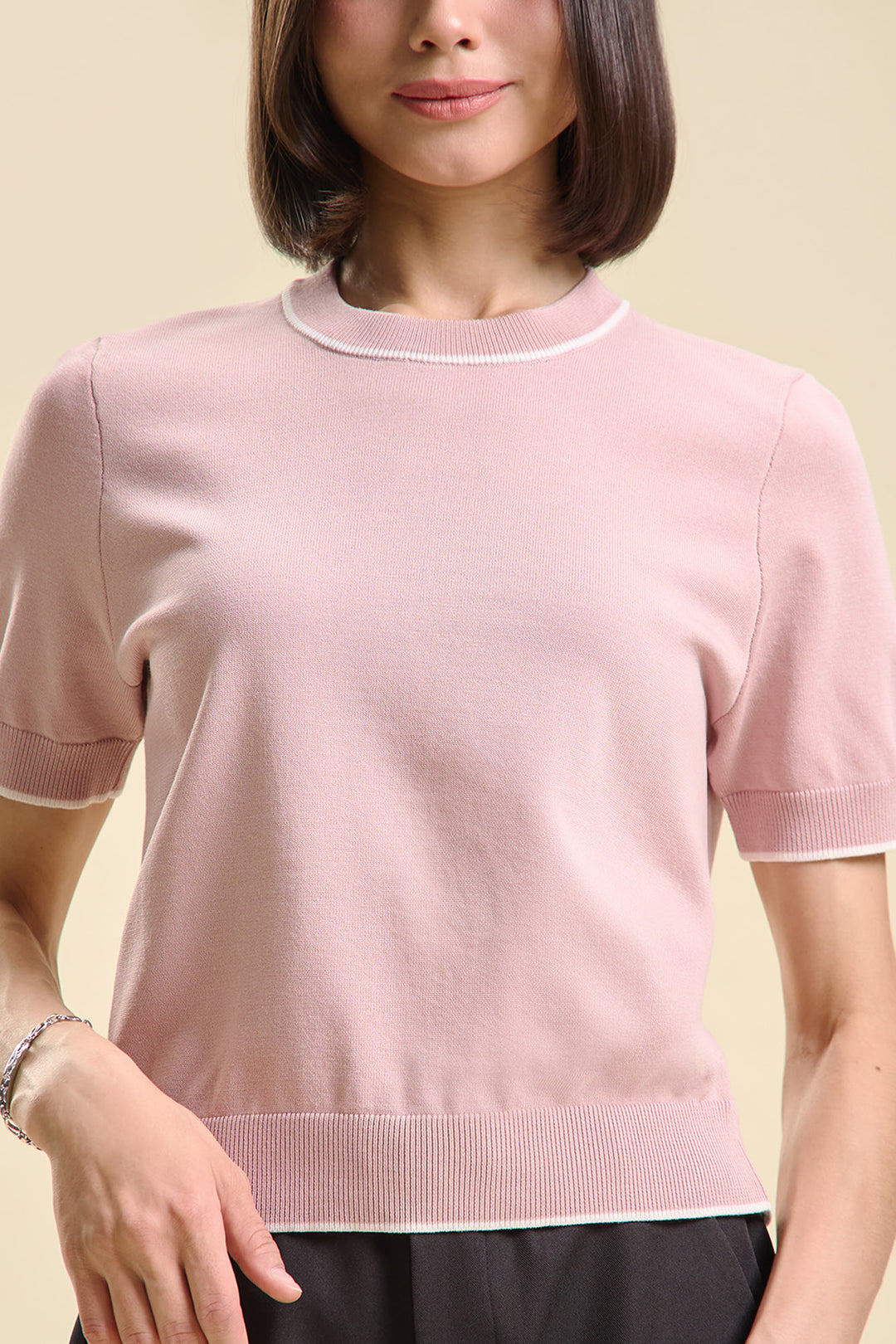 Dress Code Relaxed Knit Top with Contrast Detail