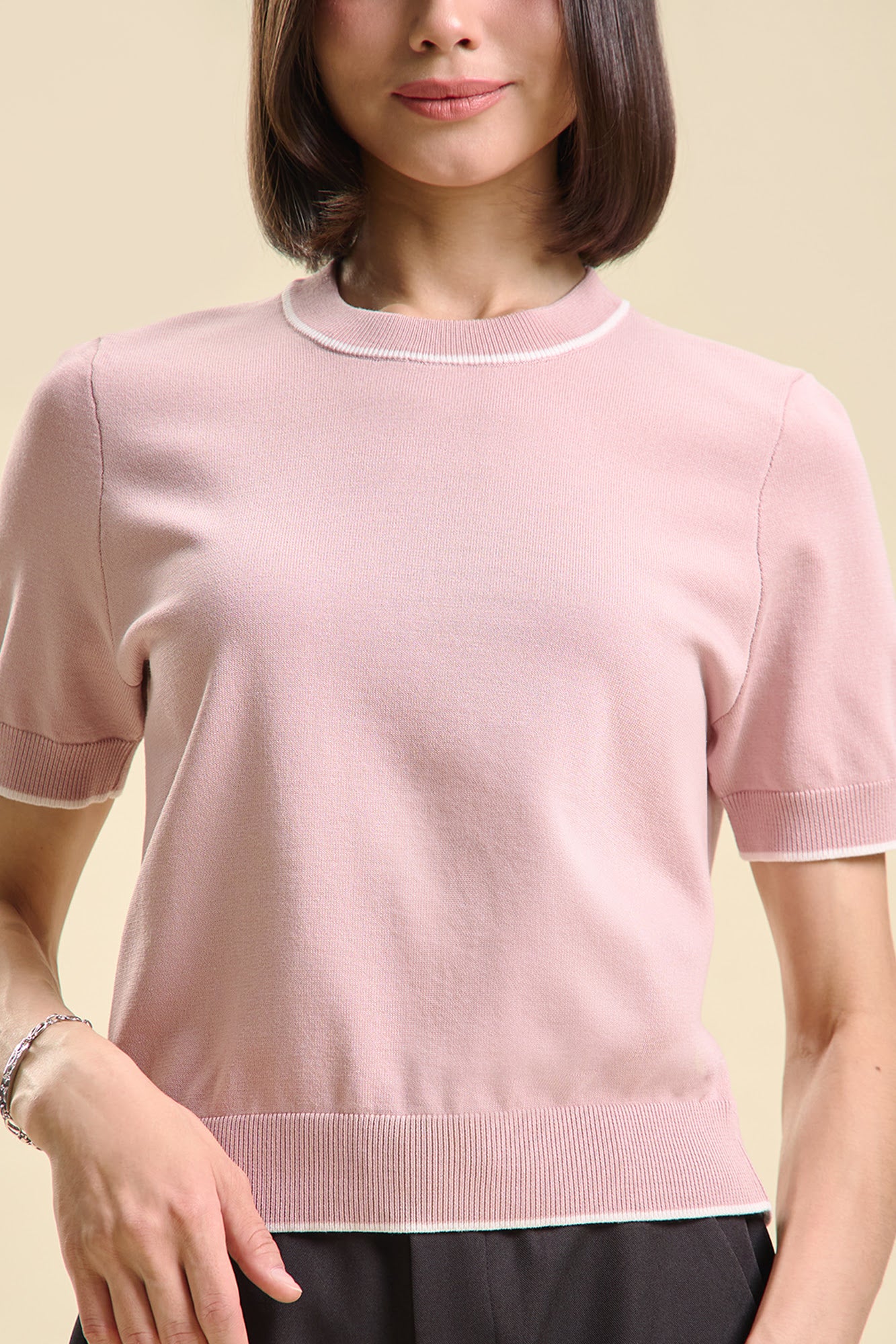 Dress Code Relaxed Knit Top with Contrast Detail