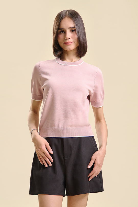 Dress Code Relaxed Knit Top with Contrast Detail