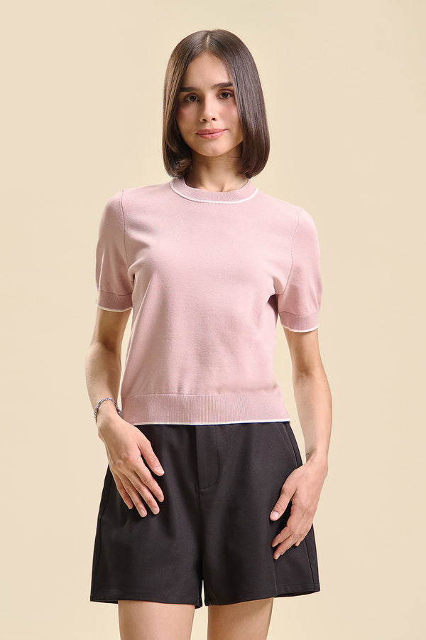 Dress Code Relaxed Knit Top with Contrast Detail