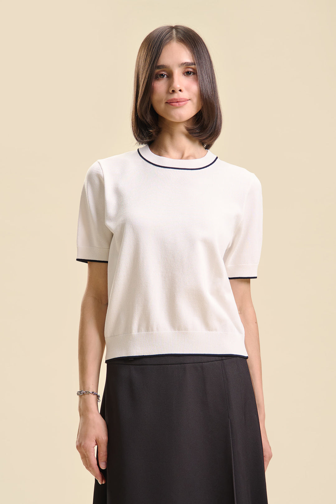 Dress Code Relaxed Knit Top with Contrast Detail