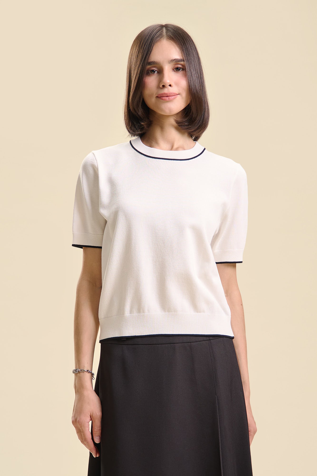 Dress Code Relaxed Knit Top with Contrast Detail