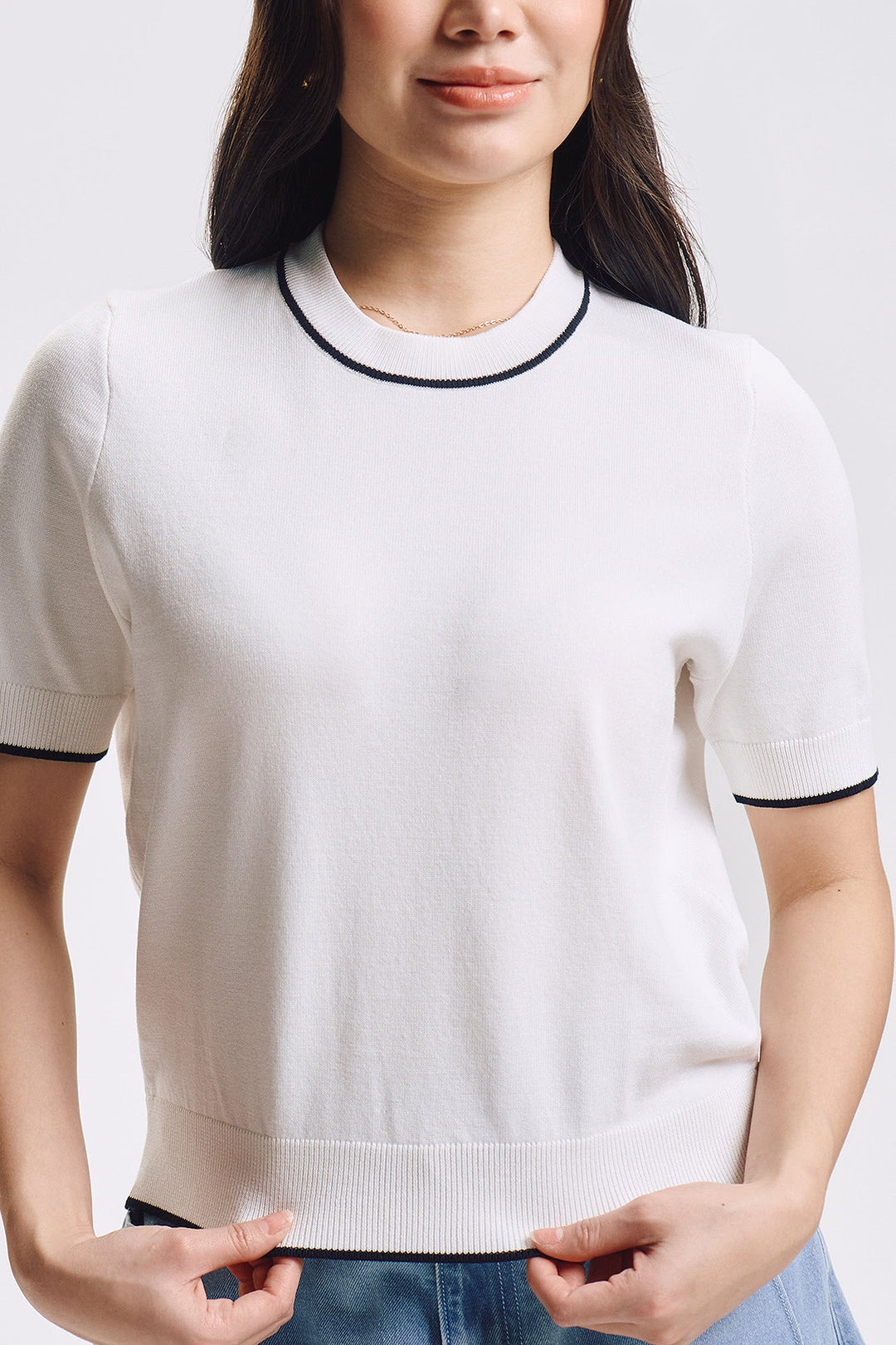 Dress Code Relaxed Knit Top with Contrast Detail
