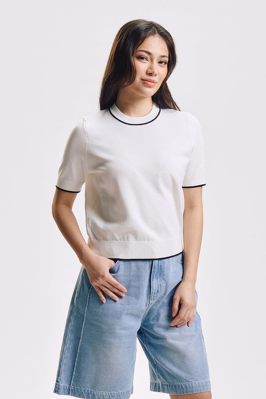 Dress Code Relaxed Knit Top with Contrast Detail