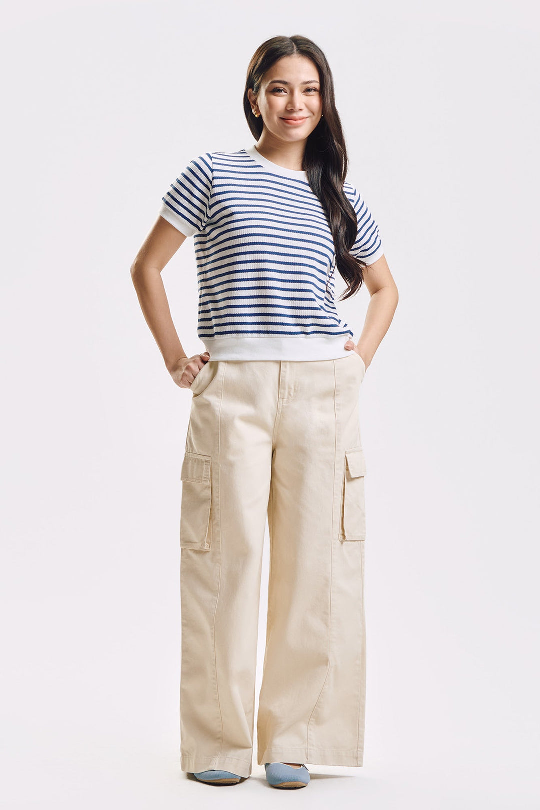 Wide Fit Cargo Pants with Pintuck Detail