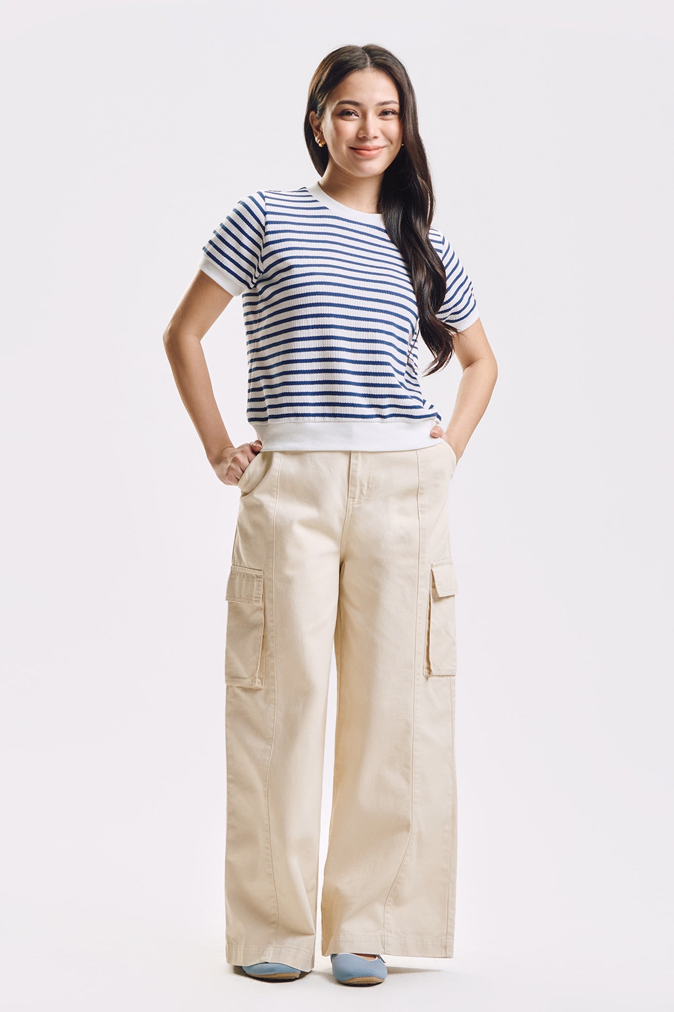Wide Fit Cargo Pants with Pintuck Detail