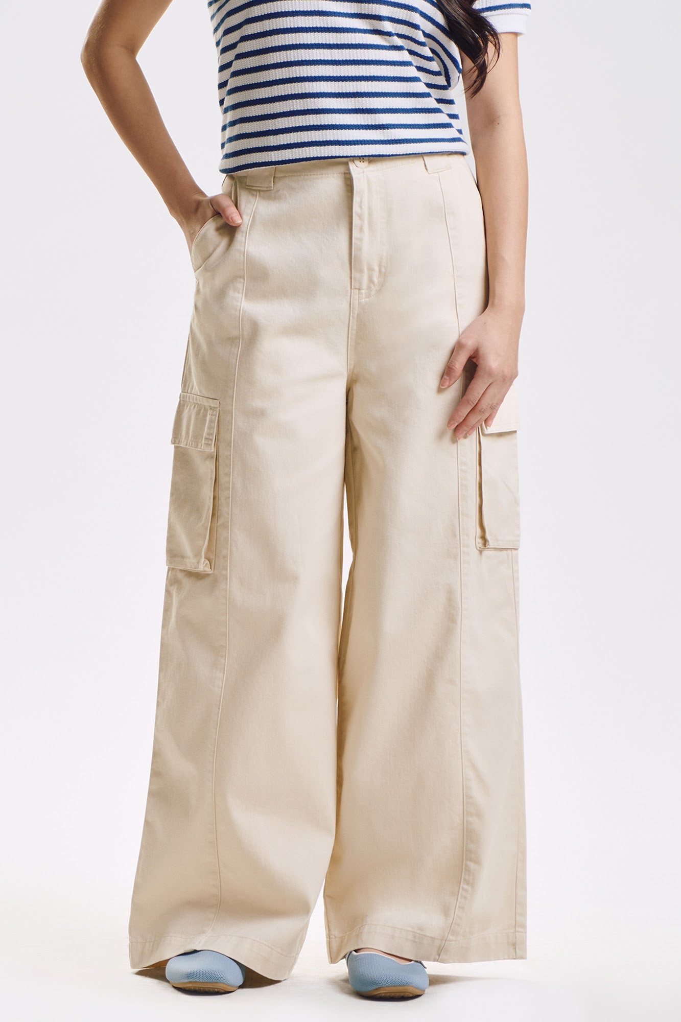 Wide Fit Cargo Pants with Pintuck Detail