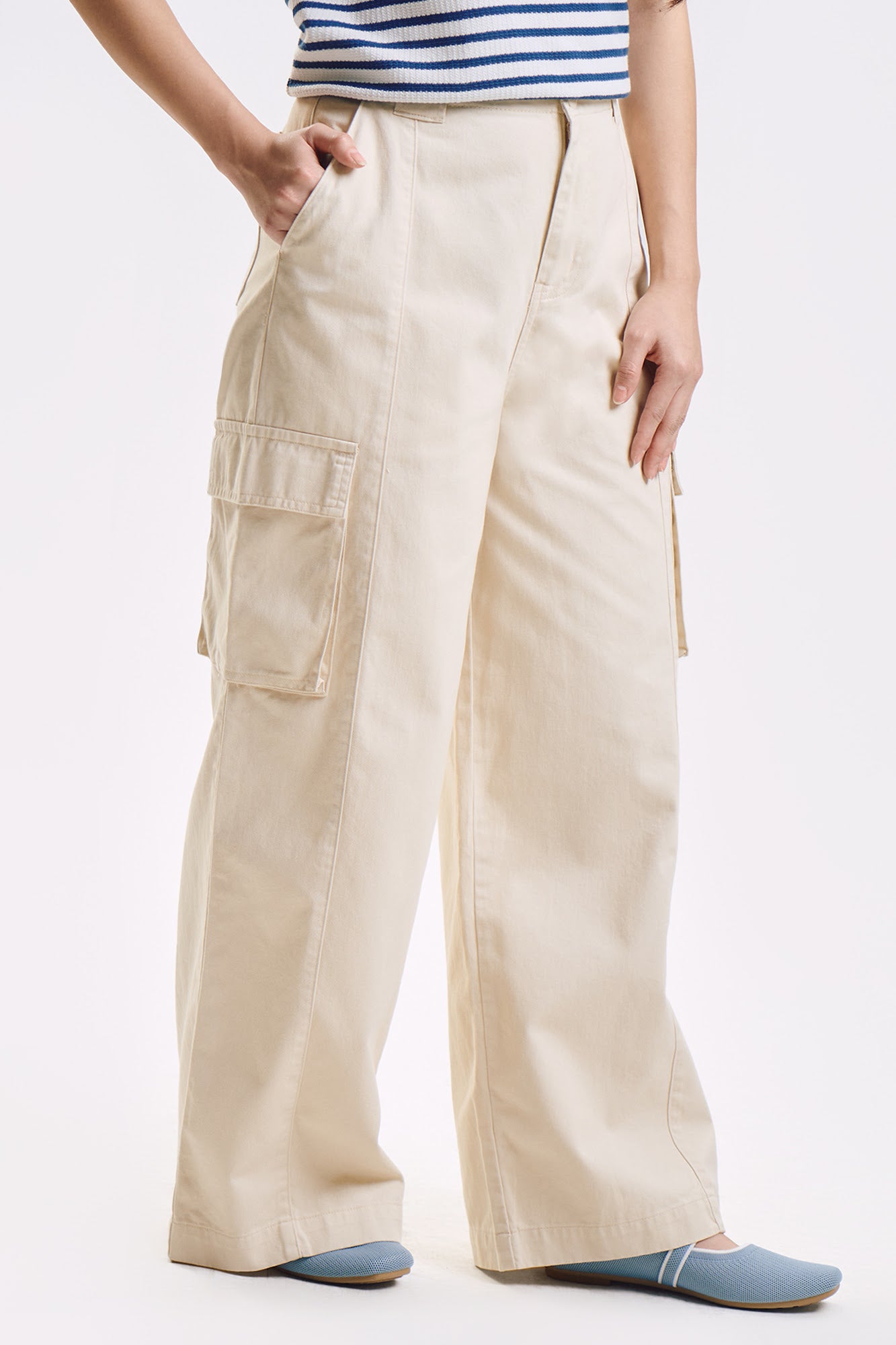 Wide Fit Cargo Pants with Pintuck Detail