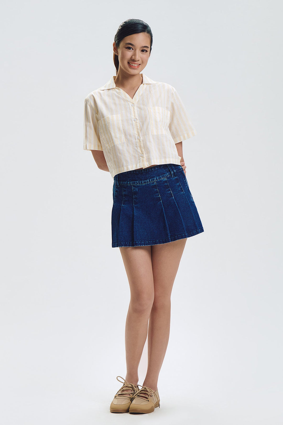 Short Sleeve Striped Relaxed Button Down Top