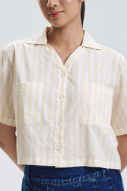 Short Sleeve Striped Relaxed Button Down Top