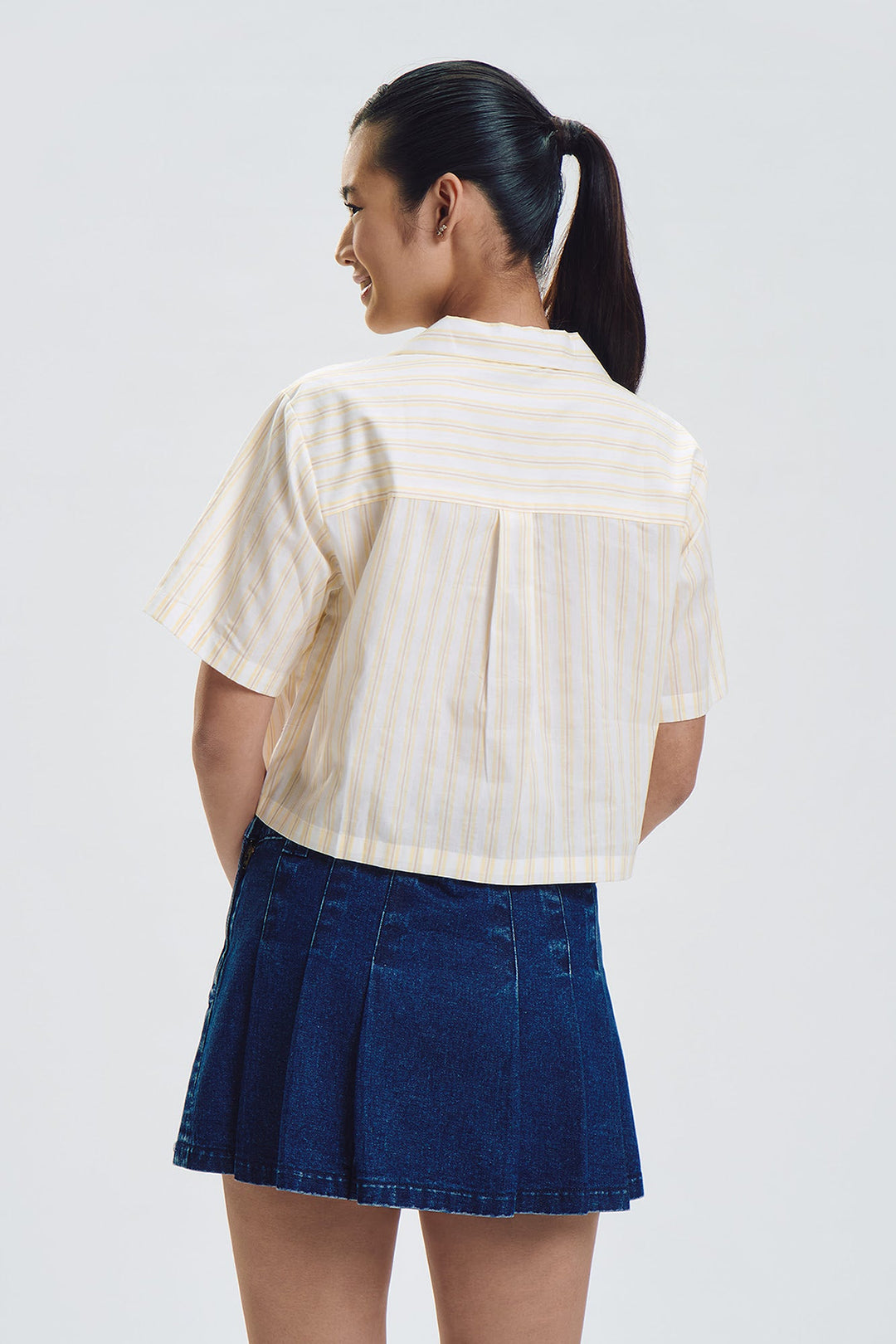 Short Sleeve Striped Relaxed Button Down Top