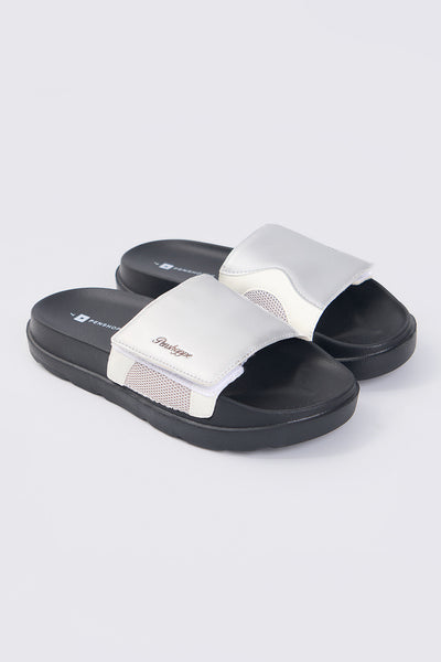 Women's Leather Velcro Padded Band Slides
