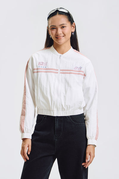 Loose Cropped Nylon Bomber Jacket