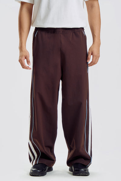 Baggy Fit Nylon Track Pants with Side Taping