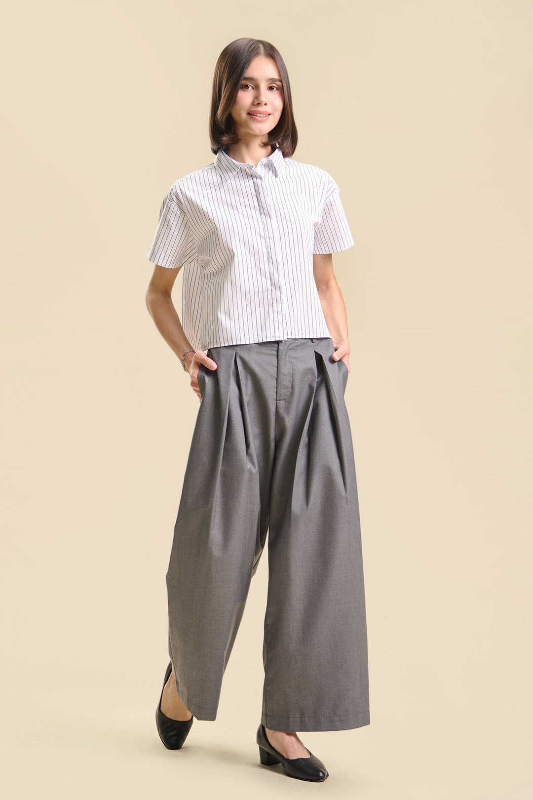 Dress Code Striped Two-Way Button Down Shirt