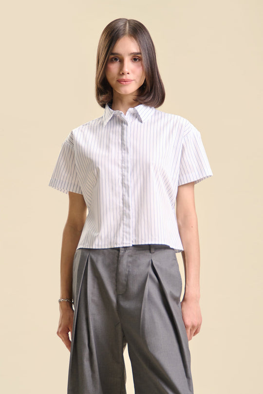 Dress Code Striped Two-Way Button Down Shirt
