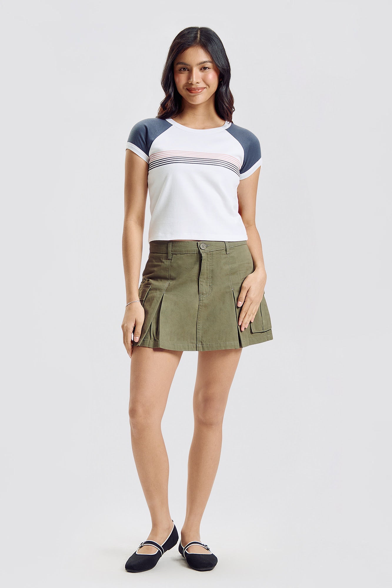 Striped Slim Raglan Graphic T-Shirt