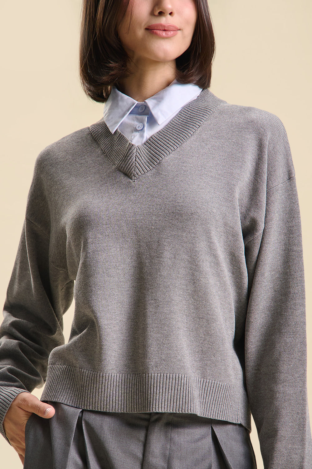 Dress Code Light Knit Two-Fer Pullover