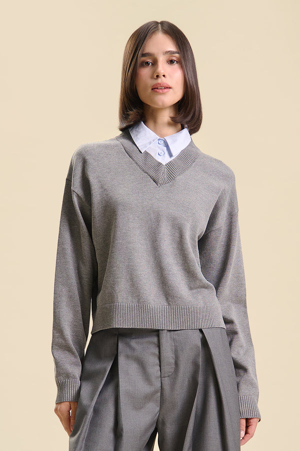 Dress Code Light Knit Two-Fer Pullover
