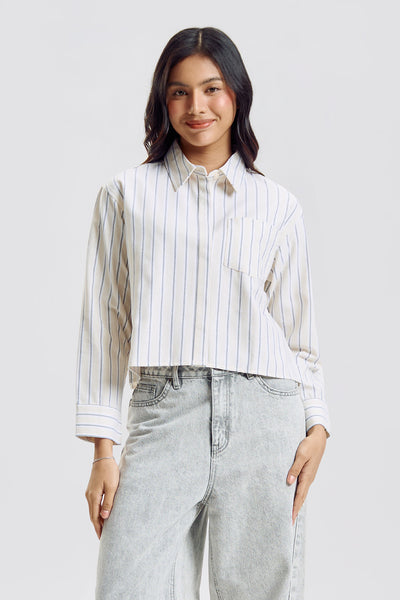 Long Sleeve Striped Relaxed Button-Down Shirt