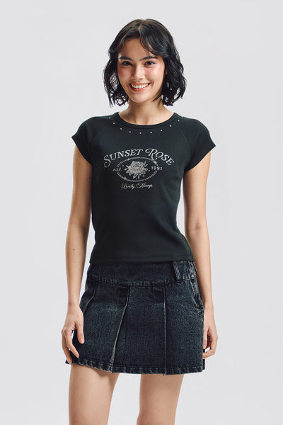 Sunset Rose Slim Graphic T-Shirt