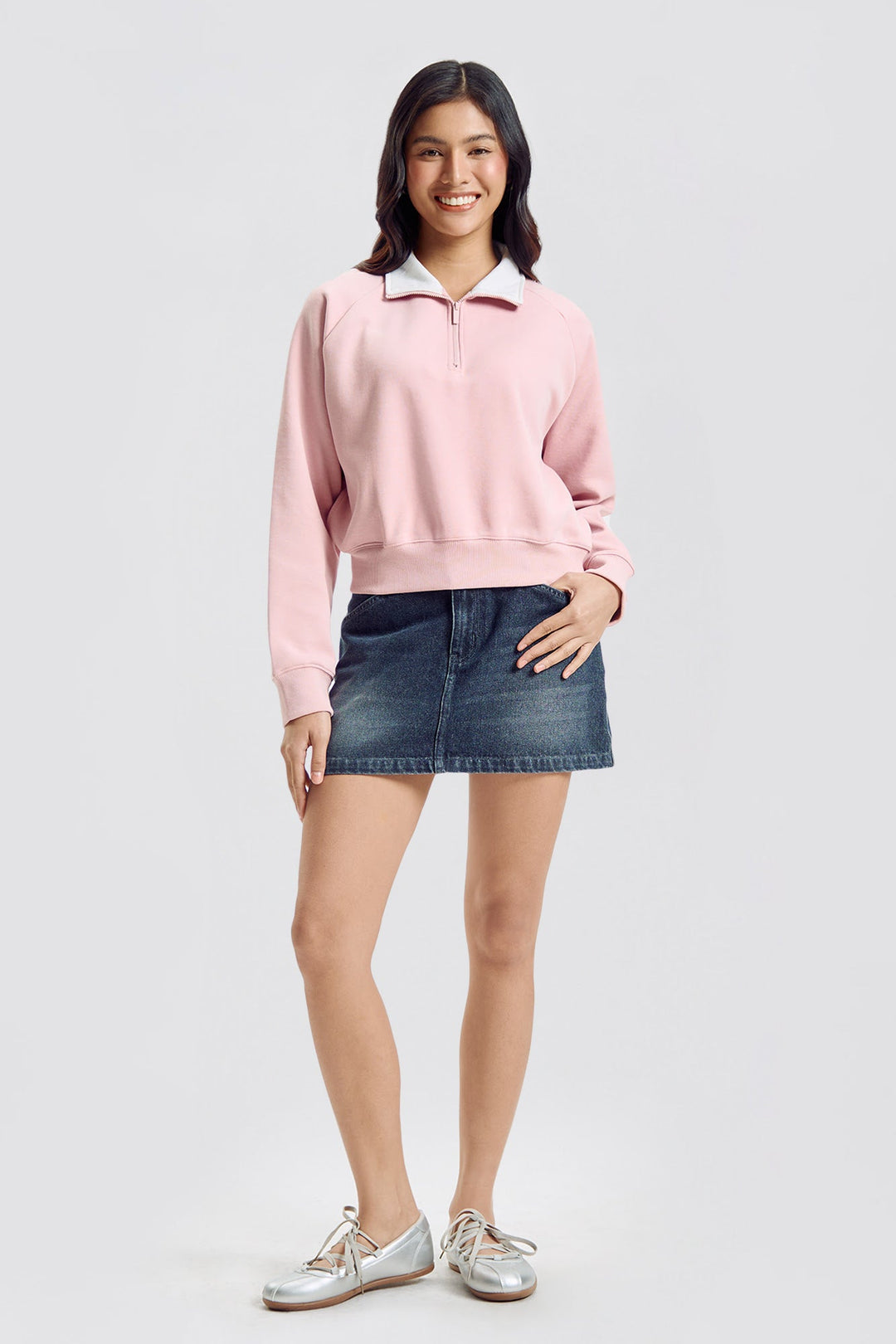 Essentials Loose Cropped Half-Zip Pullover