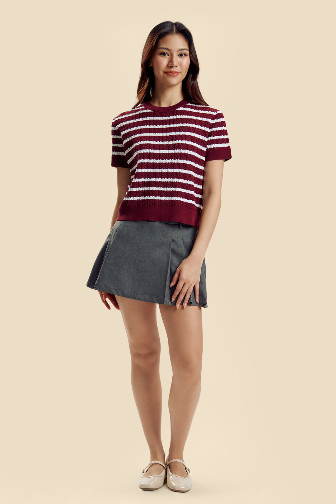 Dress Code Striped Cable Knit Top
