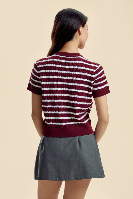 Dress Code Striped Cable Knit Top