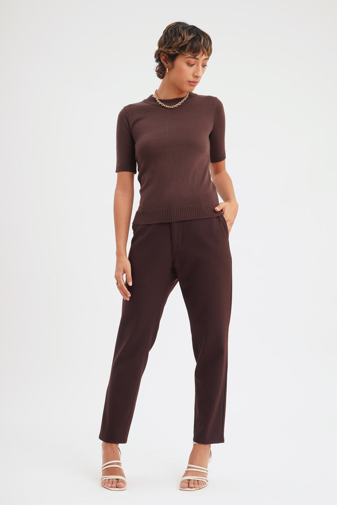 Dress Code Flat Knit Mock Neck Top