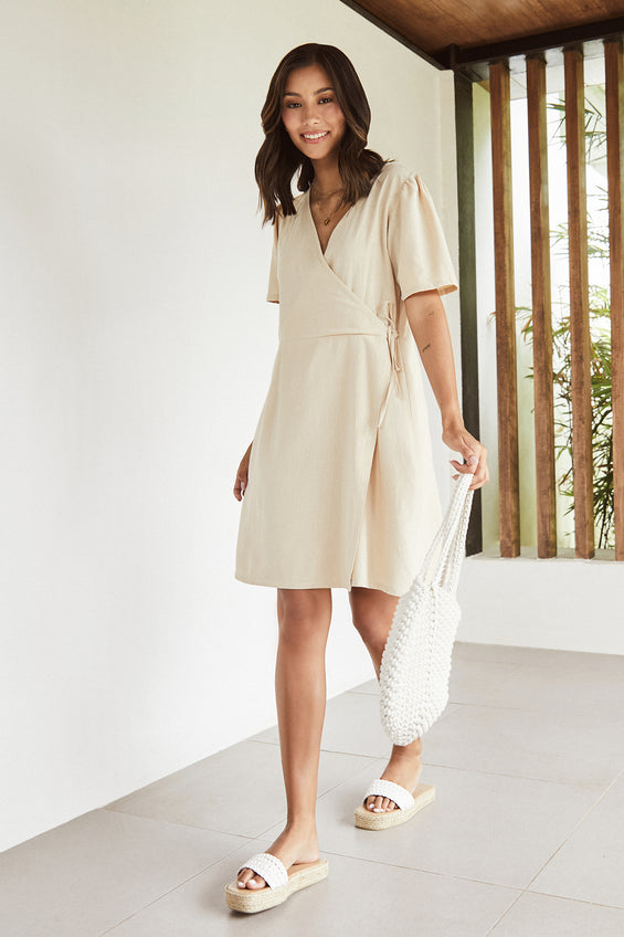 Puff Sleeves Wrap Dress